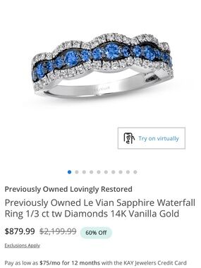 LeVian 14K White Gold Sapphire & Diamond Waterfall Band Ring